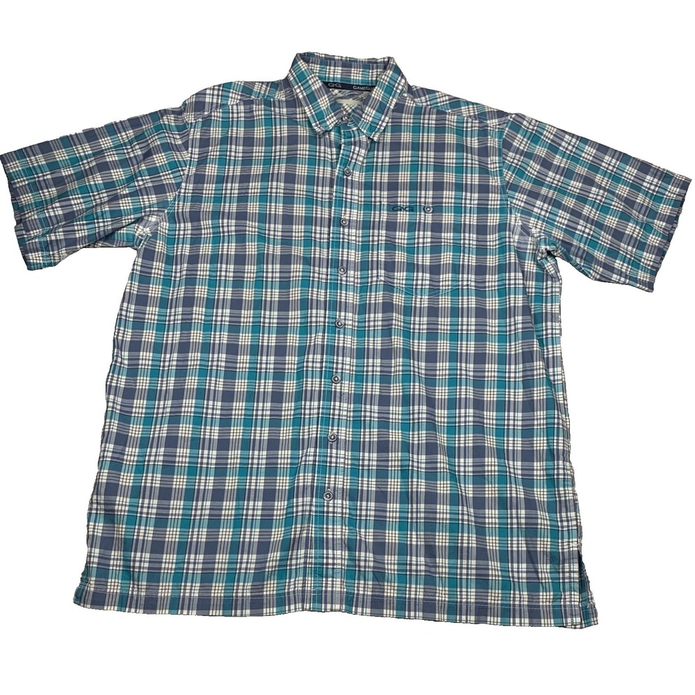 GameGuard Shirt XL Mens Blue Teal Plaid Short Sleeve Mesh Back Fishing 1718